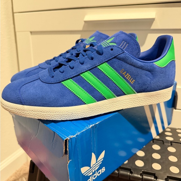 Adidas Gazelle Sneakers Suede Royal Blue/Green Sz 9.5 Men woman Sz 11 Retro - Picture 15 of 16